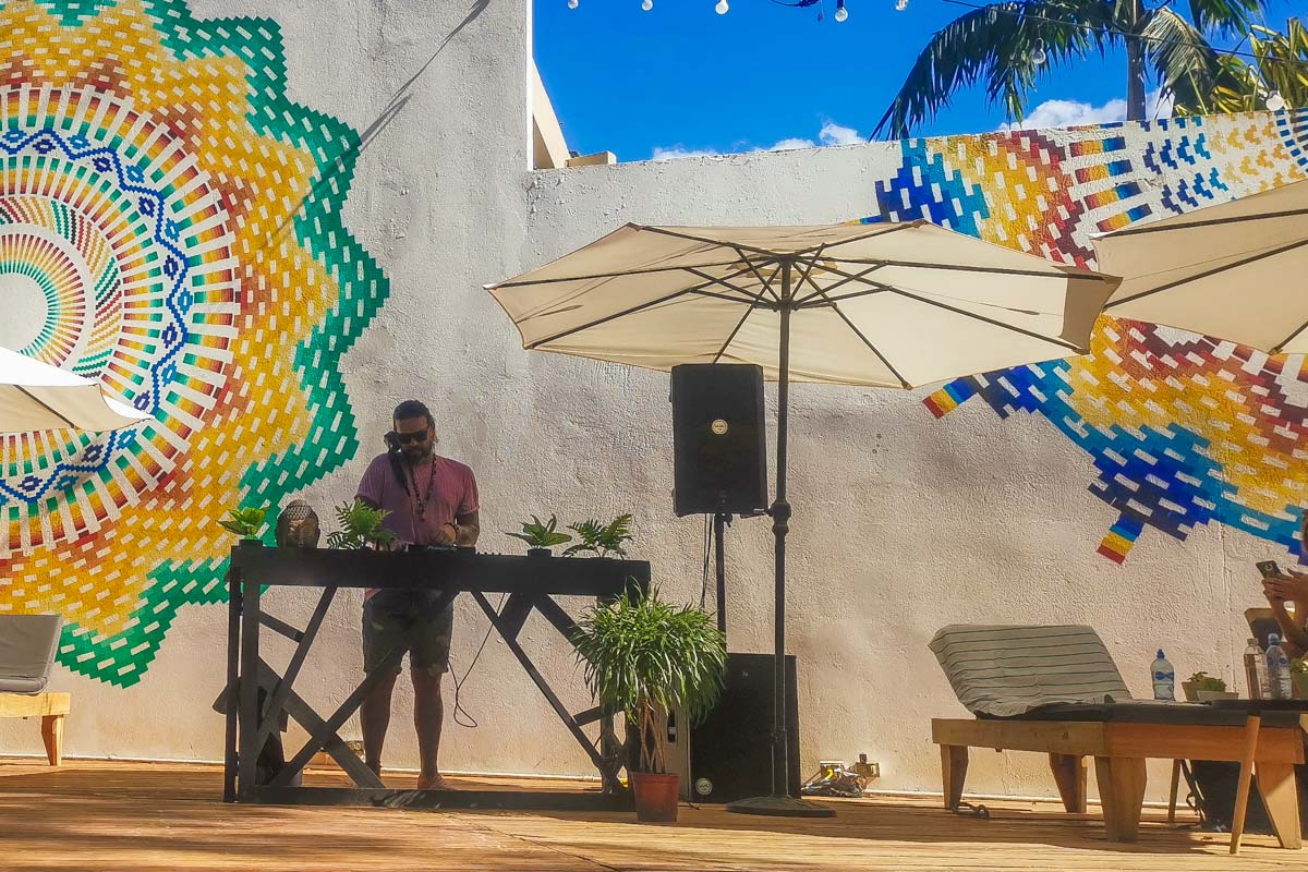 A dj plays at a pool party in Tamarindo, Costa Rica