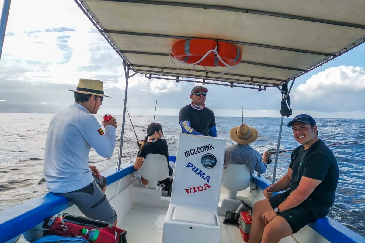 A group of people on a fishing boat in Santa Teresa