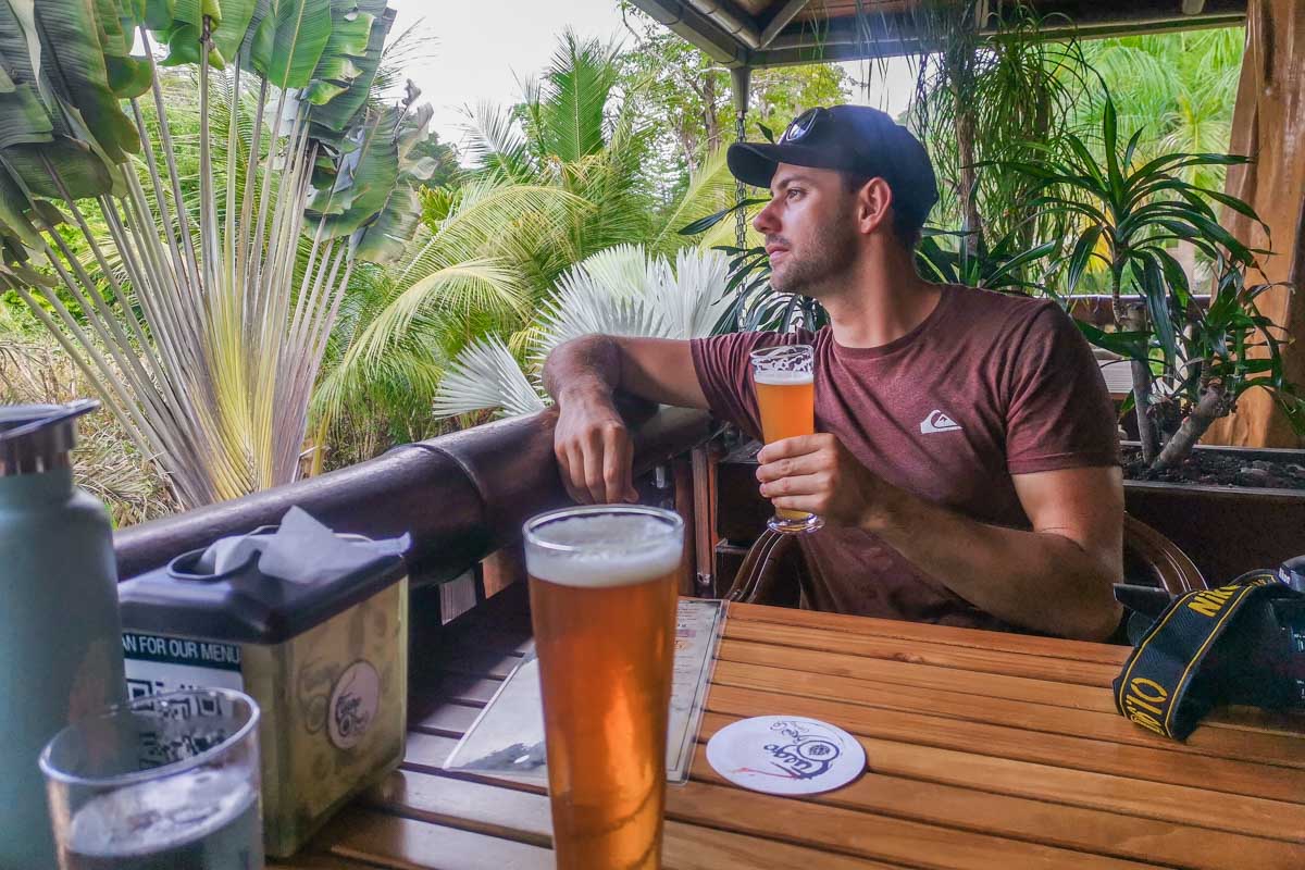 Drinking beer at Fuego Brewery in Dominical, Costa Rica