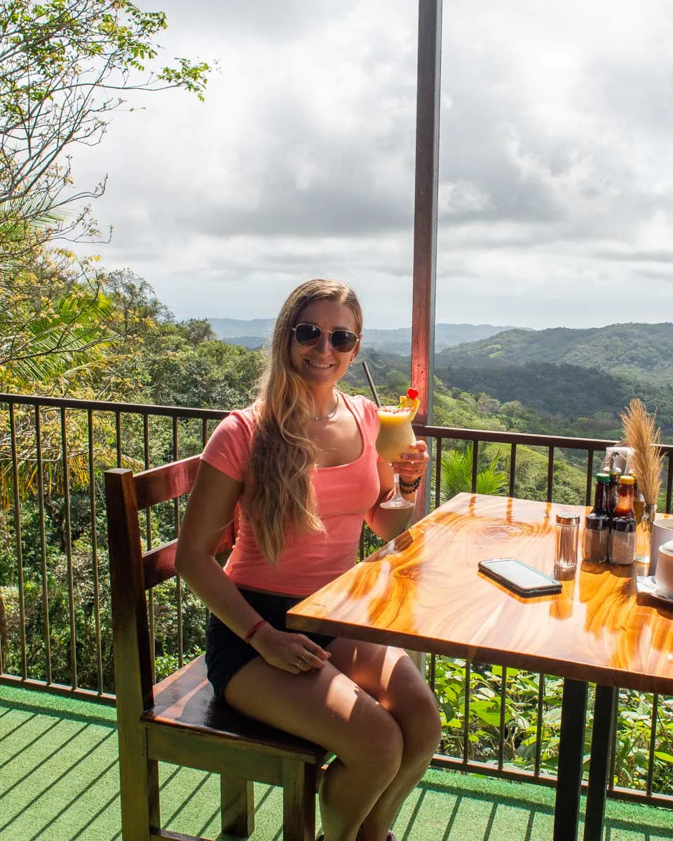 Bailey with a cocktail at Sabor de la Montaña, Samara