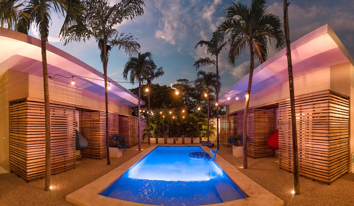 the pool area at BoHo Tamarindo at night