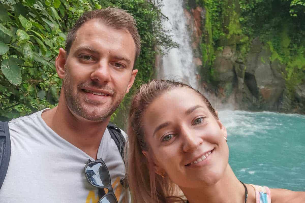 Bailey and Daniel take a selfie at Rio Celeste Waterfall