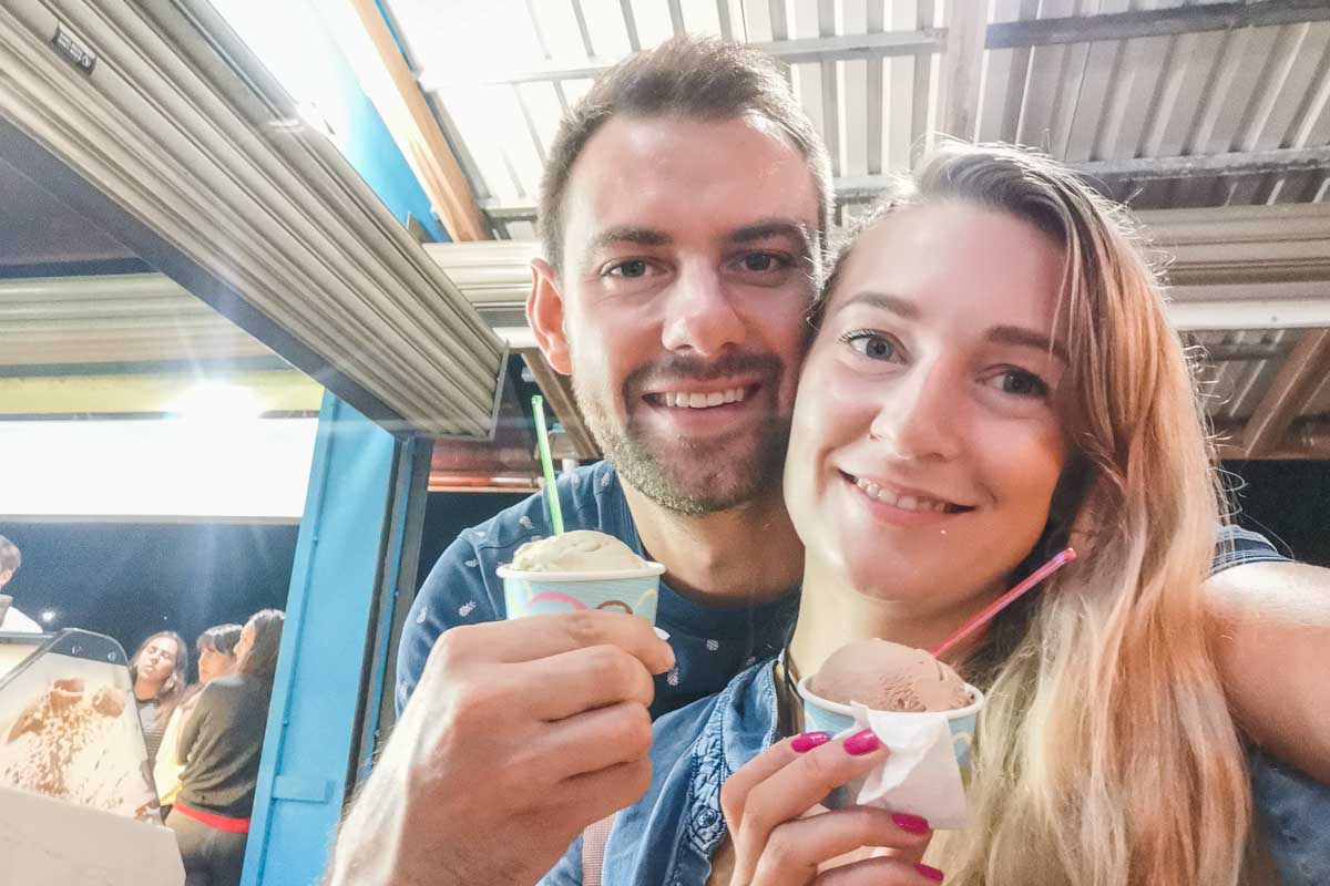 a couple takes a selfie eating ice creaM IN Costa Rica