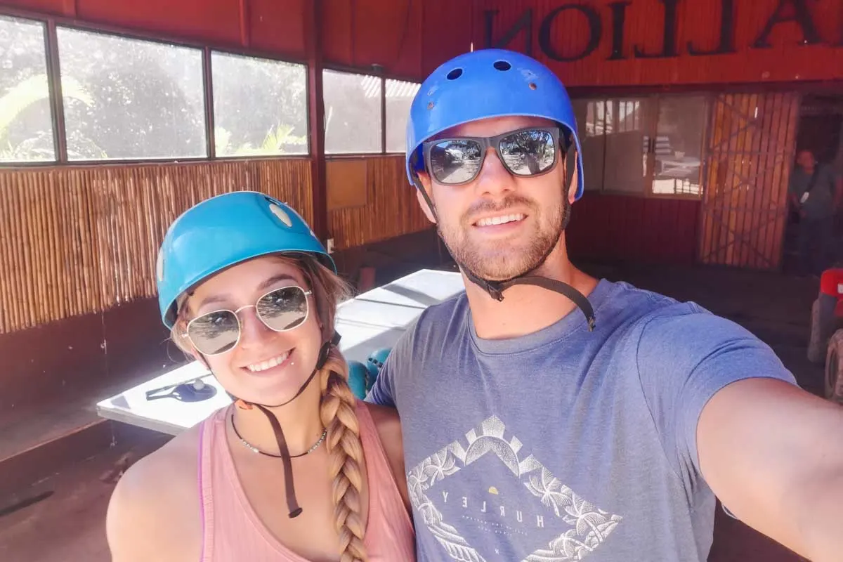 Bailey and Daniel take a selfie while ziplining in Playa Flamingo