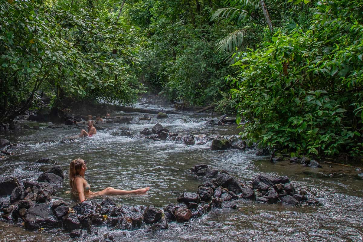 Bailey relaxes in the Free Hot Springs River La Fortuna, Costa Rica 