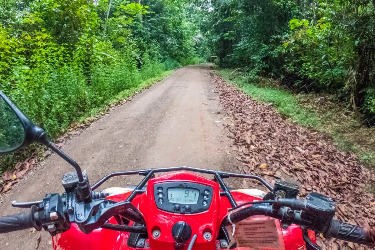 Riding an ATV in Playa Flamingo forest areas on a tour