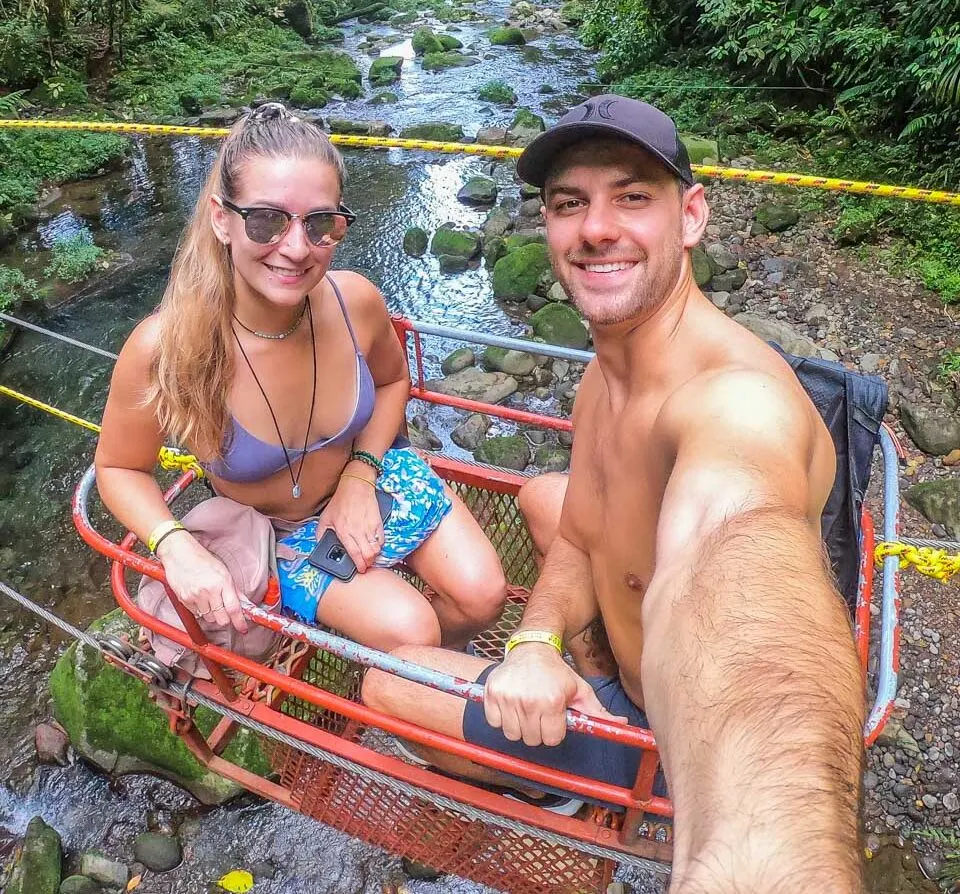Taking a selfie on the cable car at Pozo Azul, Costa Rica
