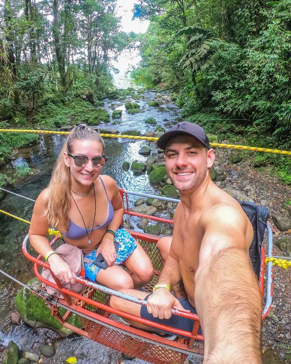 Taking a selfie on the cable car at Pozo Azul, Costa Rica