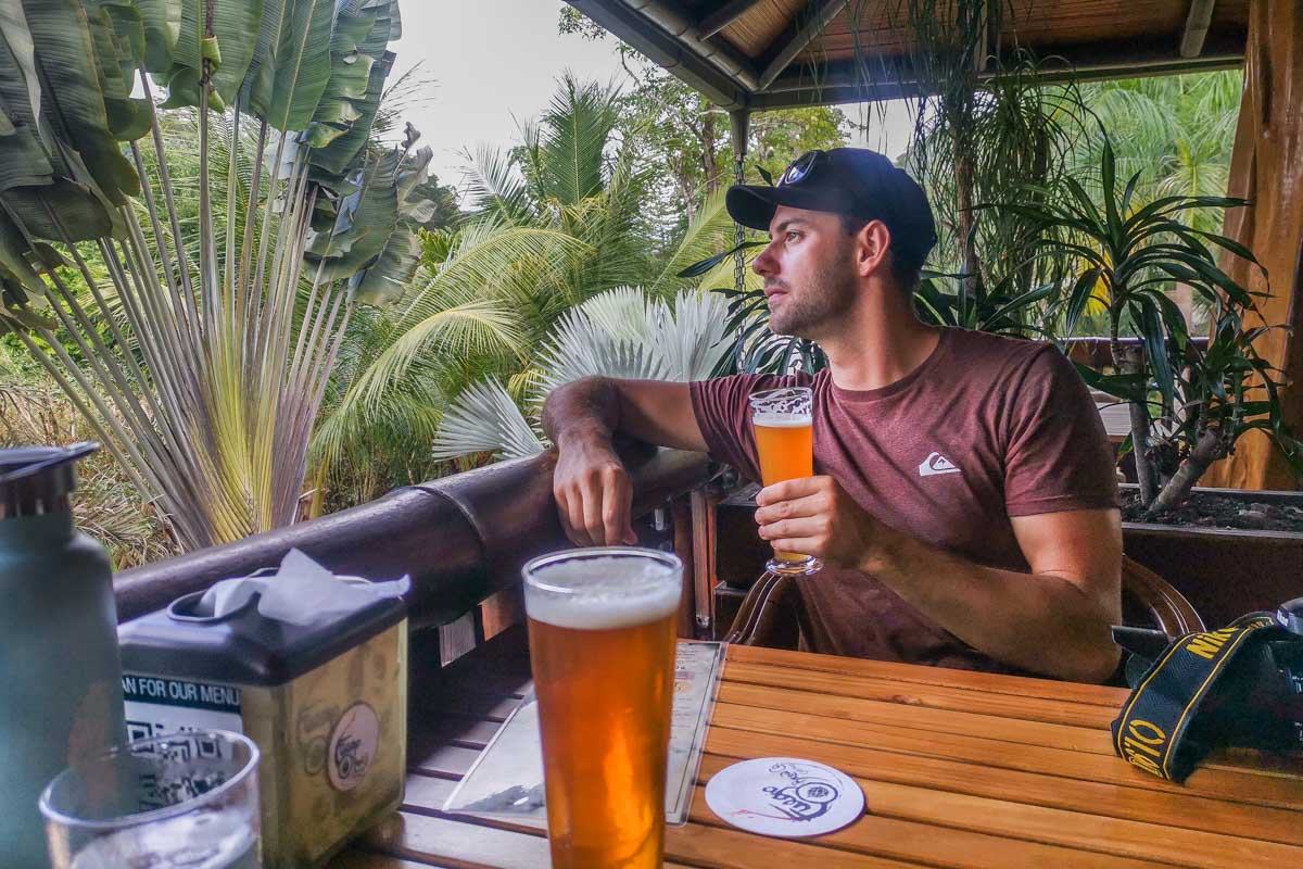Enjoying a beer at Fuego Brew Co in Dominical