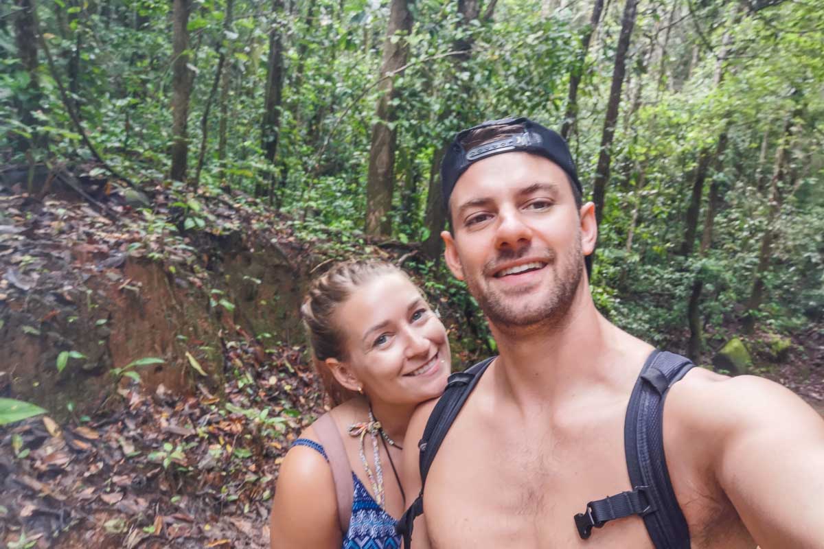 Daniel and Bailey take a selfie on the trail to Nauyaca Waterfalls