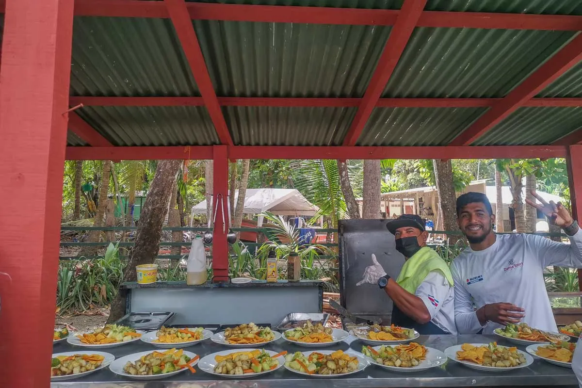 The chefs prepare food on Tortuga island Costa Rica