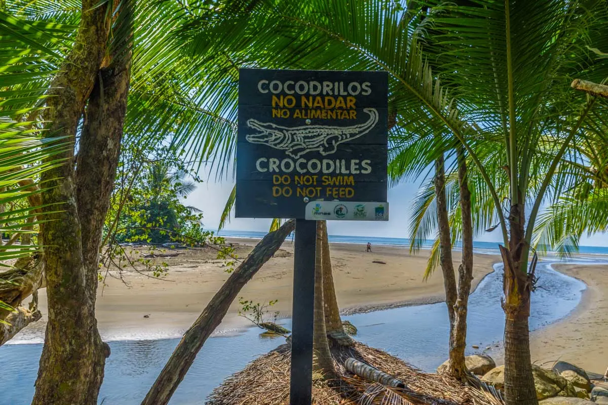 A sign in Marino Ballena National Park warning of crocodiles