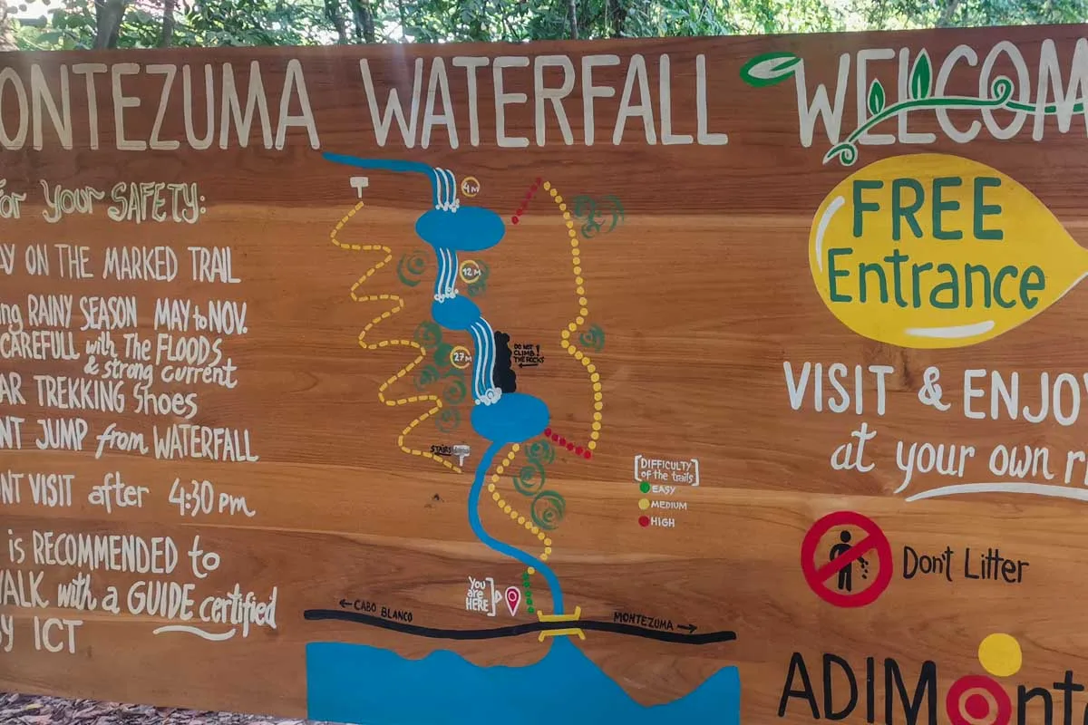 A map of the trails to the Montezuma Waterfalls