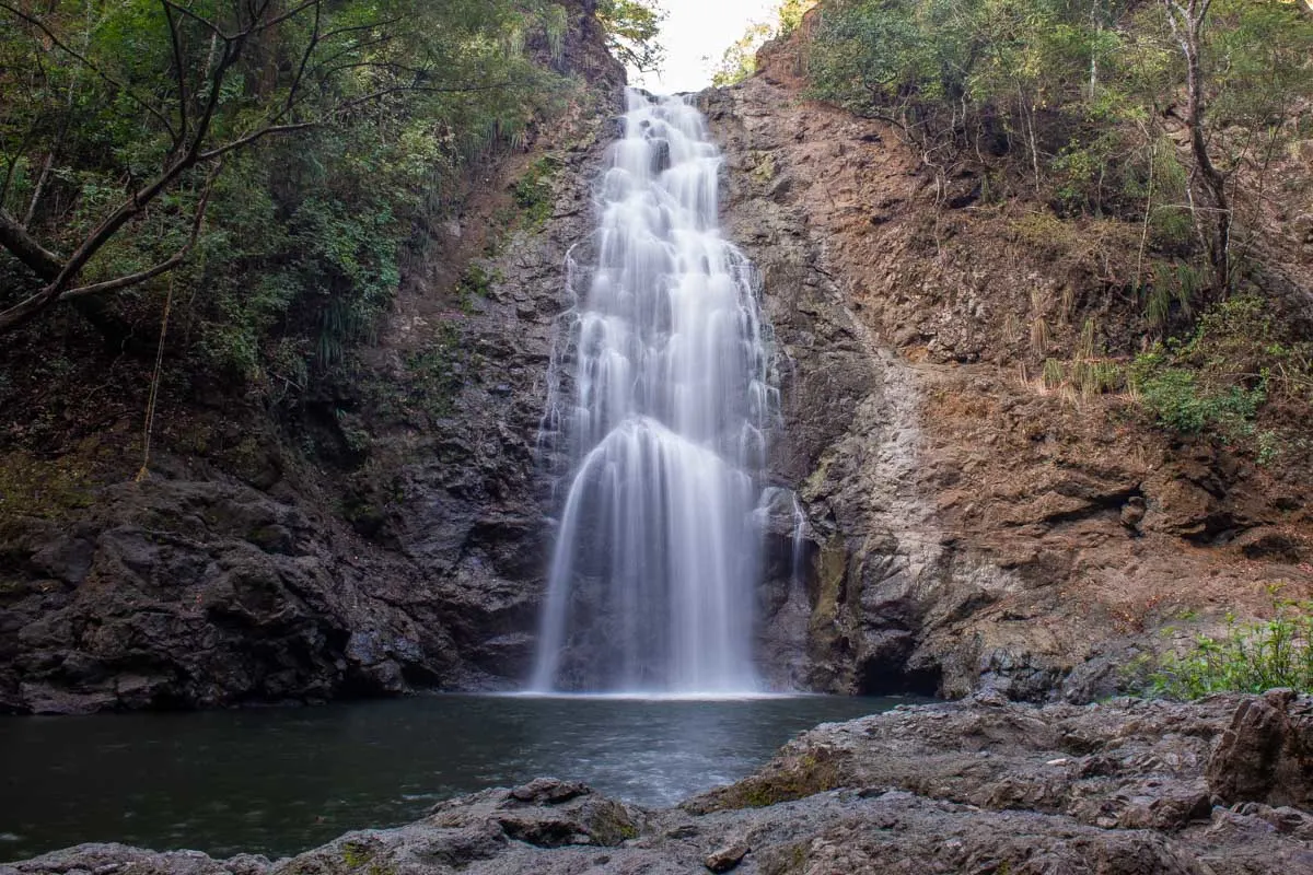 A slow shutter photo of the lower Montezuma Waterfall in Costa Rica