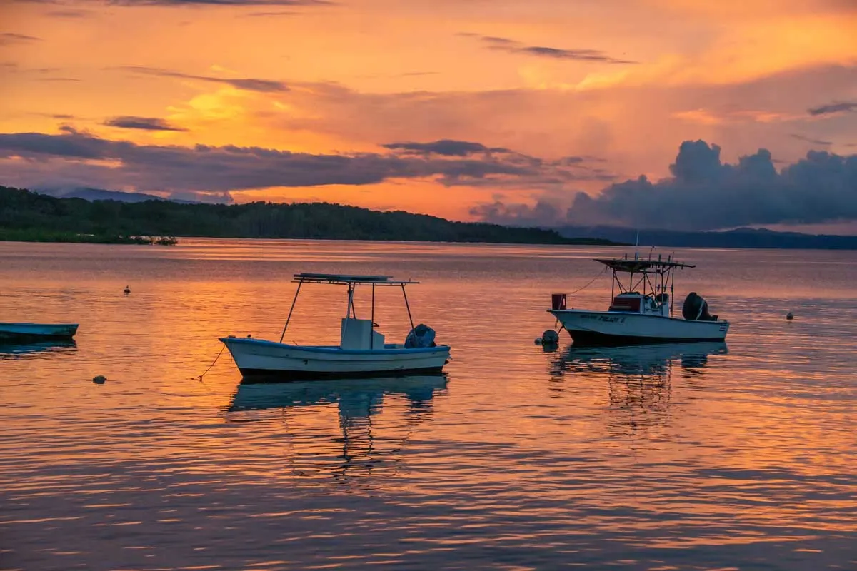A sunset over the water in Puerto Jimenez, Costa Rica