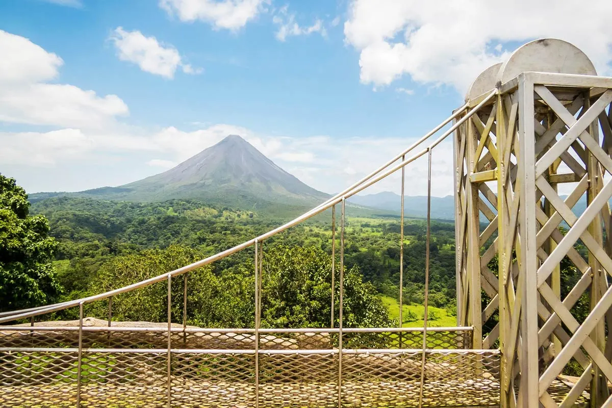 Arenal volcano view at the bridge of Mistico Park in Fortuna, Costa Rica