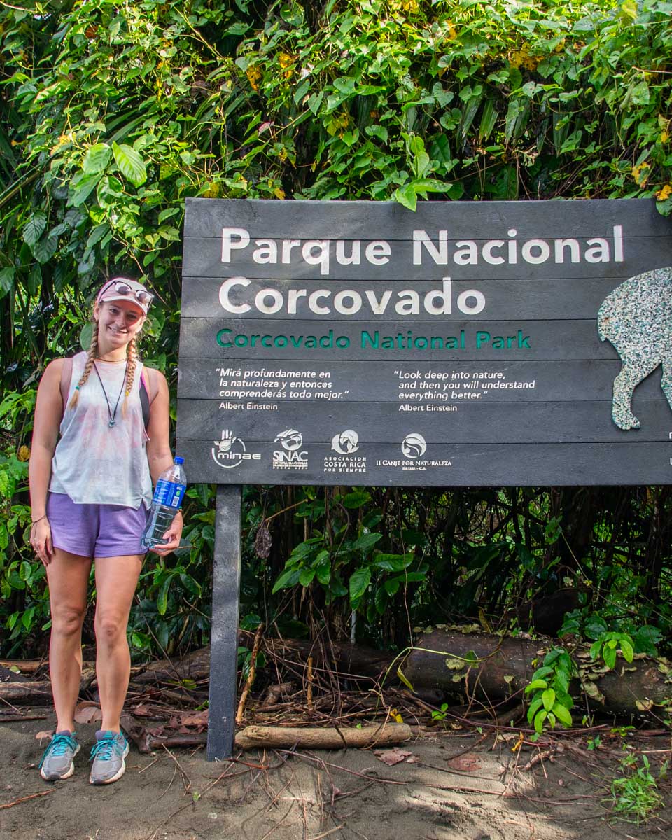 Bailey with the Corcovado National Park sign
