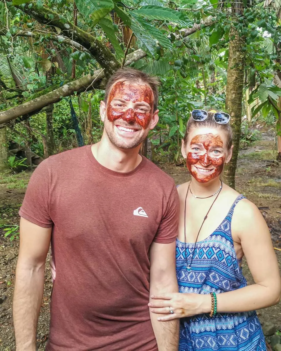 Daniel and Bailey with a chocolate mask at Rancho Raices de Osa