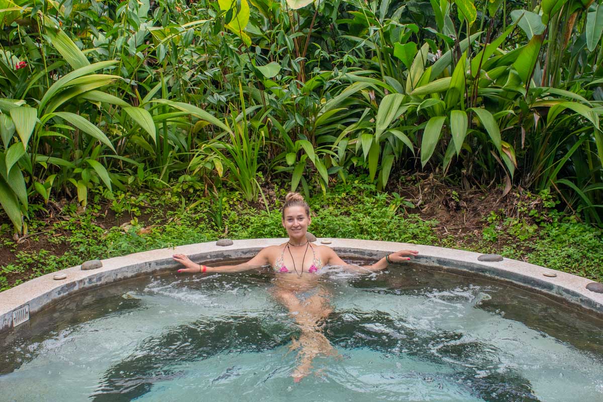 Bailey relaxes in a spa at an Eco Lodge in Costa Rica