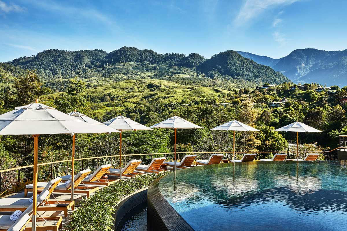 Stunning mountain views at the pool of Hacienda AltaGracia in Costa Rica