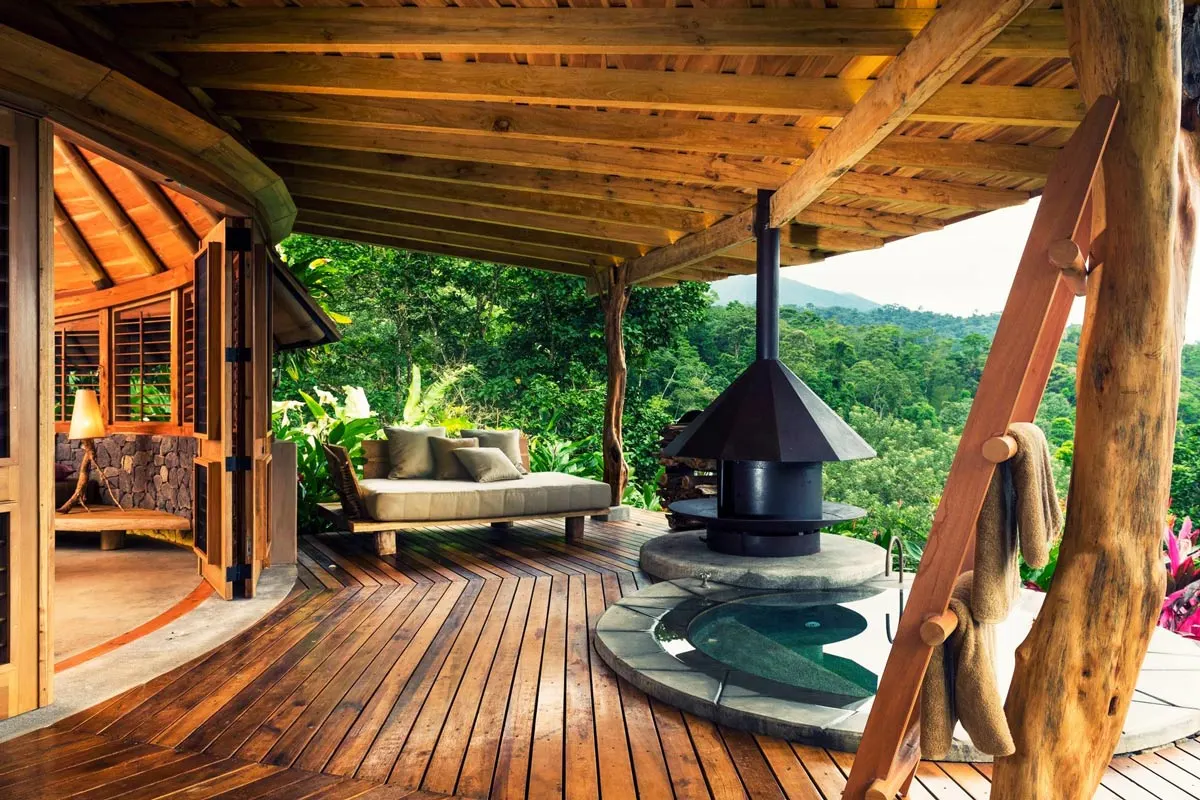 Terrace with Fire-Heated Jacuzzi at Origins in Costa Rica