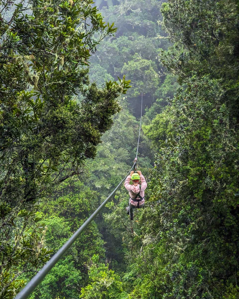 Bailey zooms down a zipline near Jaco Costa Rica