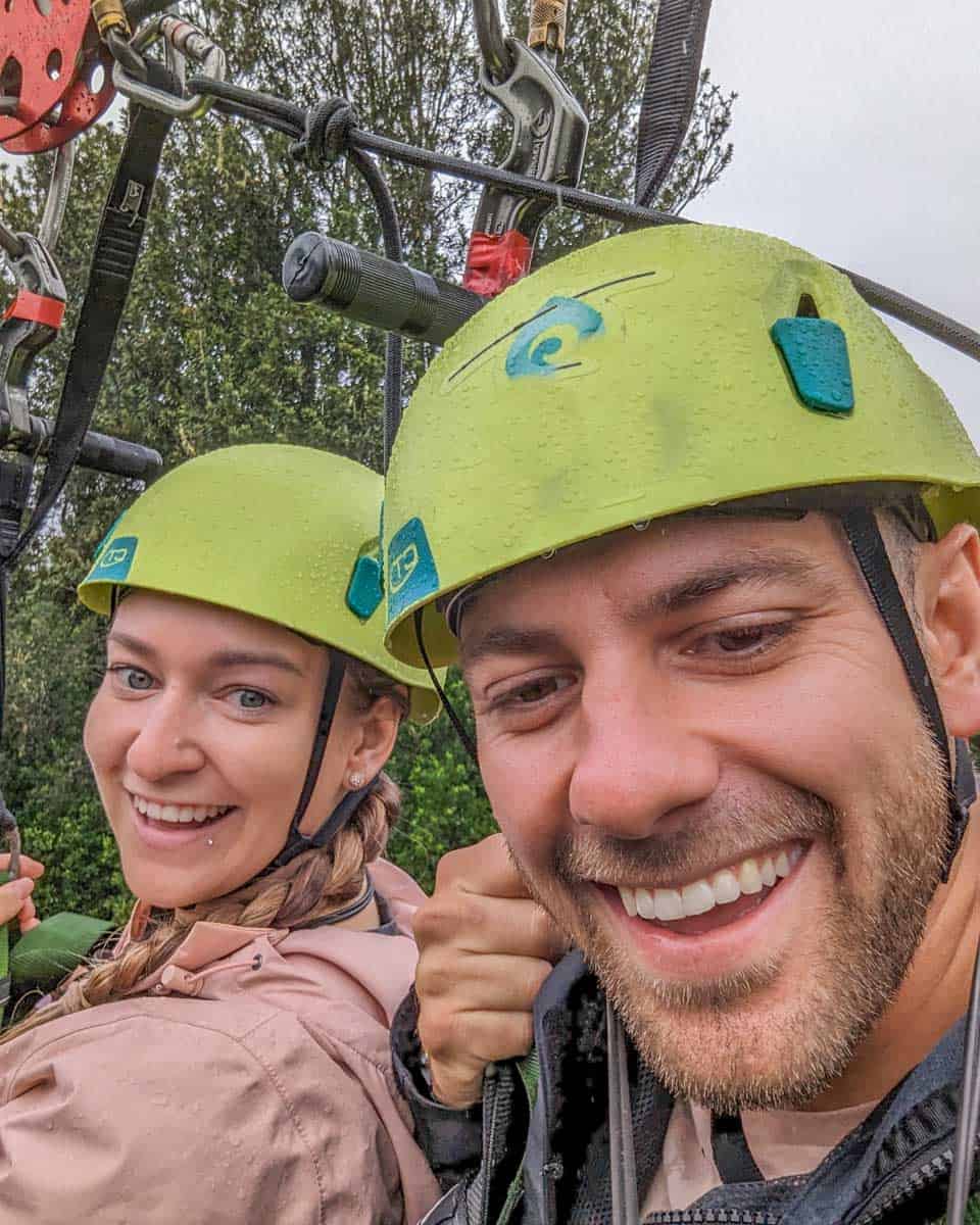 Daniel and Bailey take a selfie on a zipline in Costa Rica