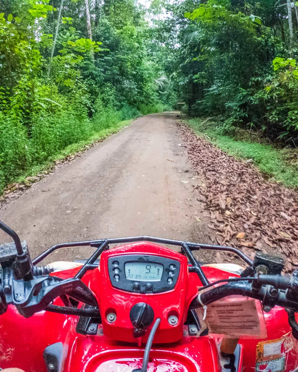 The front of an ATV while on a tour in Jaco, Costa Rica