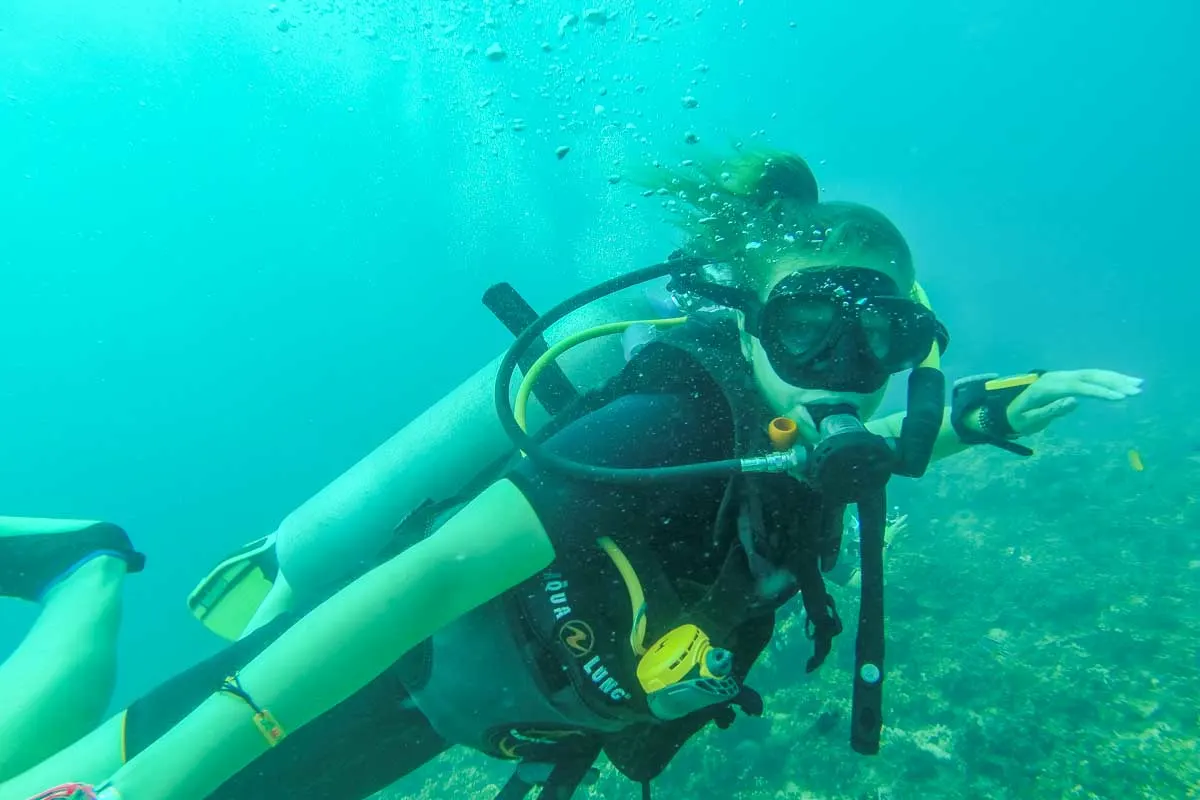 Bailey scuba diving off the coast of Tamarindo, Costa Rica