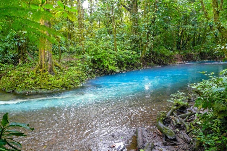 The beautiful Rio Celeste seen in Costa Rica on a tour